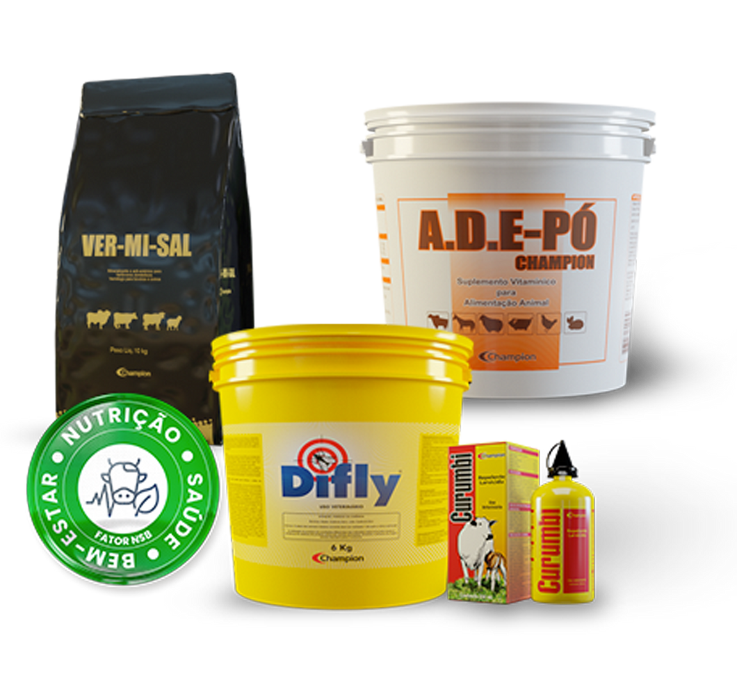 KIT MINERALIZAÇÃO, VERMÍFUGAÇAO, COMBATE ANÊMIA, CONTROLE DA MOSCA DO CHIFRE, VITAMINA ADE EM PÓ, 80 DOSES CICATRIZANTE